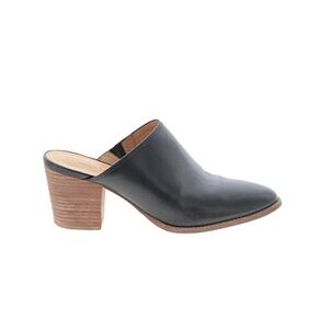Madewell Black Leather Mules with Tan Heel